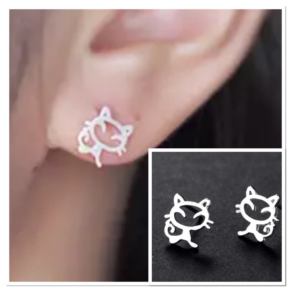 ♨️925 Sterling Silver Cat Stud Earrings